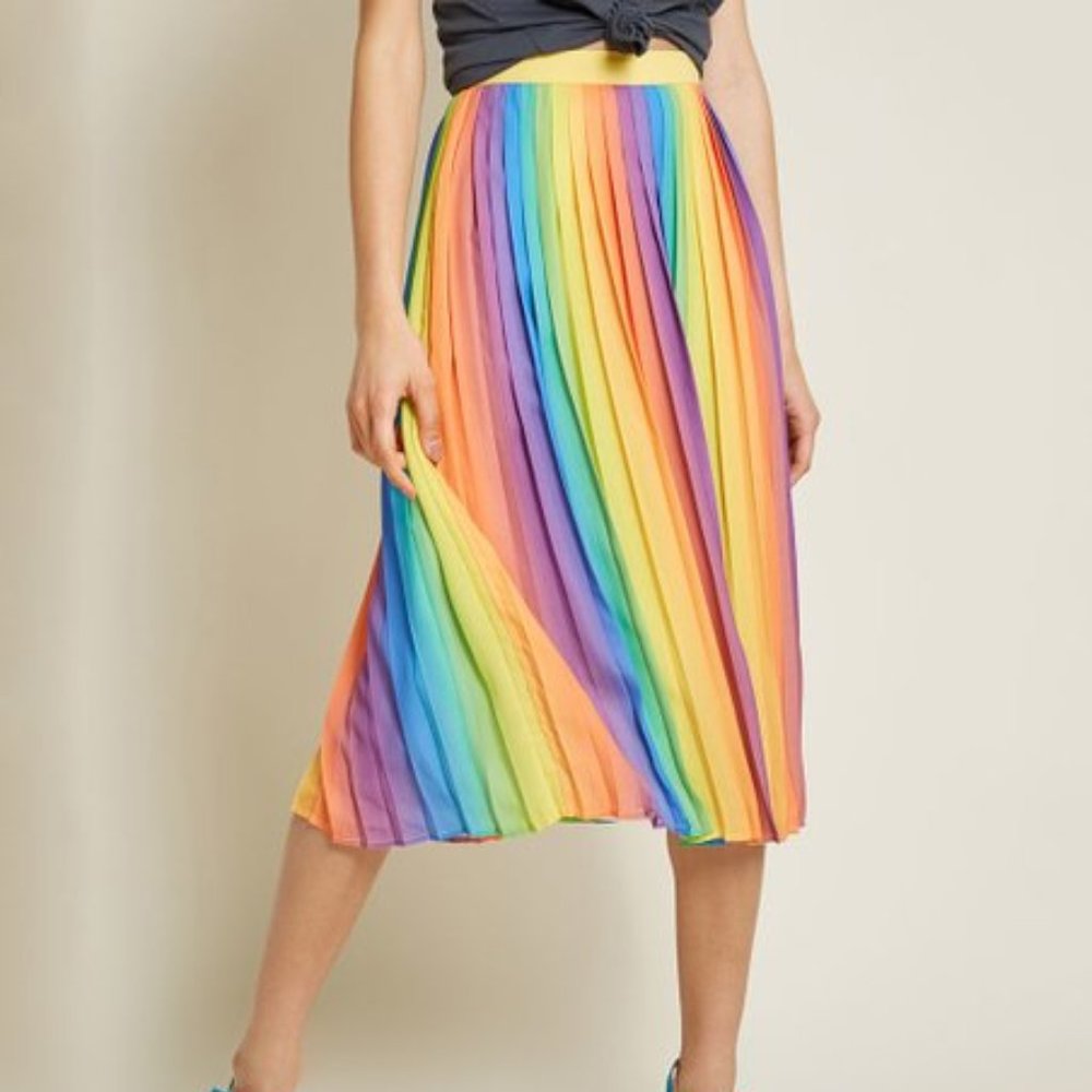 Modcloth Rainbow Pleated Midi Skirt